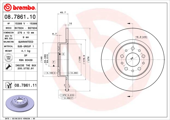 BREMBO Hátsó féktárcsa 08.7861.11_BREMBO