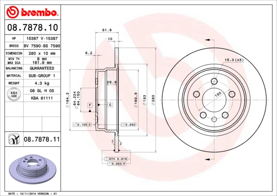 BREMBO Hátsó féktárcsa 08.7878.11_BREMBO