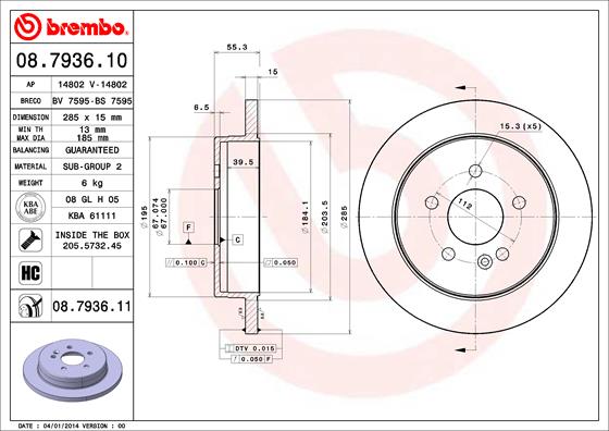 BREMBO Hátsó féktárcsa 08.7936.11_BREMBO