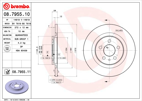 BREMBO Hátsó féktárcsa 08.7955.11_BREMBO