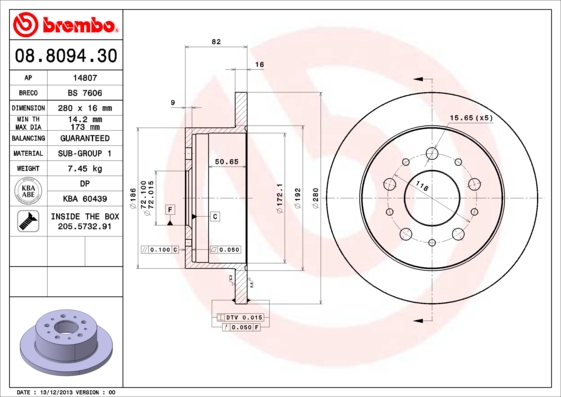 BREMBO Hátsó féktárcsa 08.8094.30_BREMBO