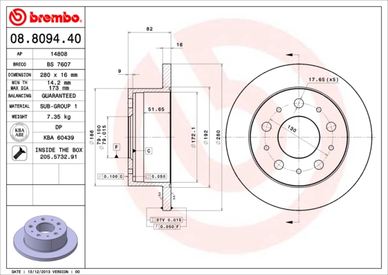 BREMBO Hátsó féktárcsa 08.8094.40_BREMBO