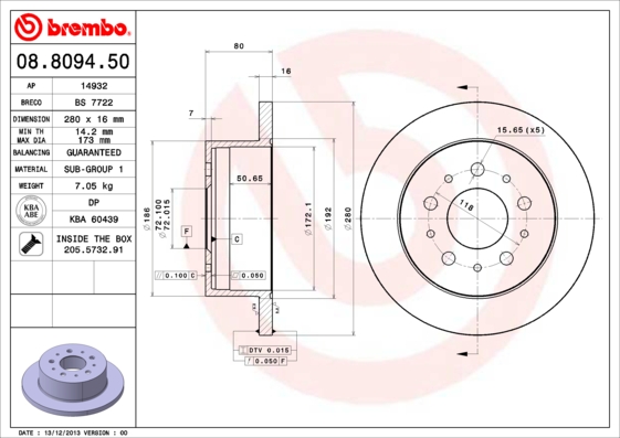 BREMBO Hátsó féktárcsa 08.8094.50_BREMBO