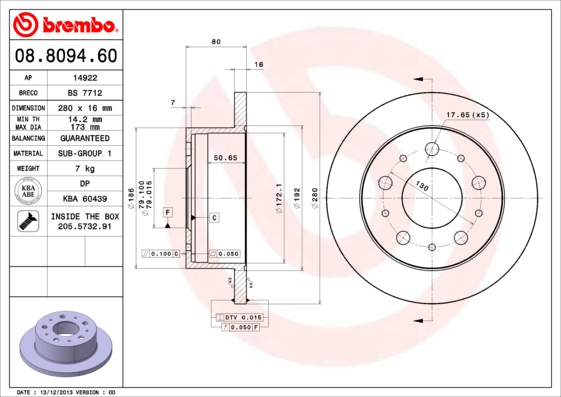 BREMBO Hátsó féktárcsa 08.8094.60_BREMBO