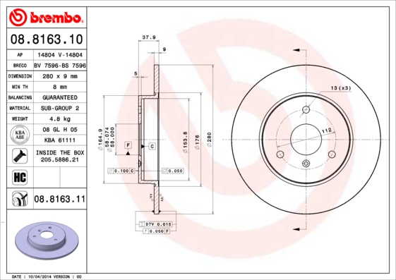 BREMBO Első féktárcsa 08.8163.11_BREMBO