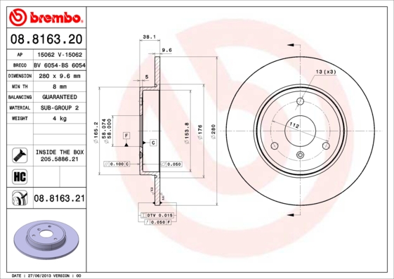 BREMBO Első féktárcsa 08.8163.21_BREMBO