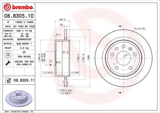 BREMBO Hátsó féktárcsa 08.8305.11_BREMBO