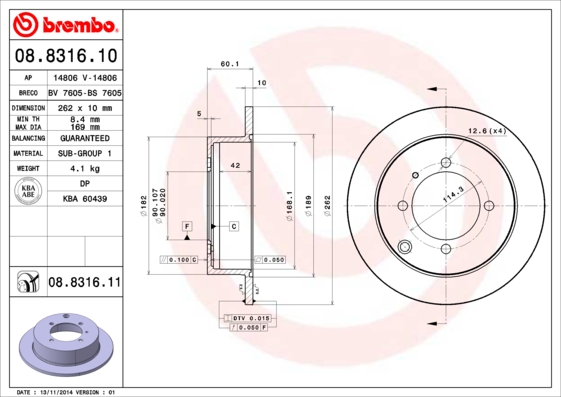 BREMBO Hátsó féktárcsa 08.8316.11_BREMBO