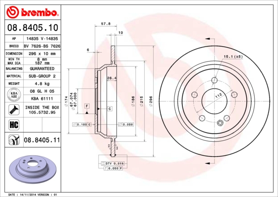 BREMBO Hátsó féktárcsa 08.8405.11_BREMBO