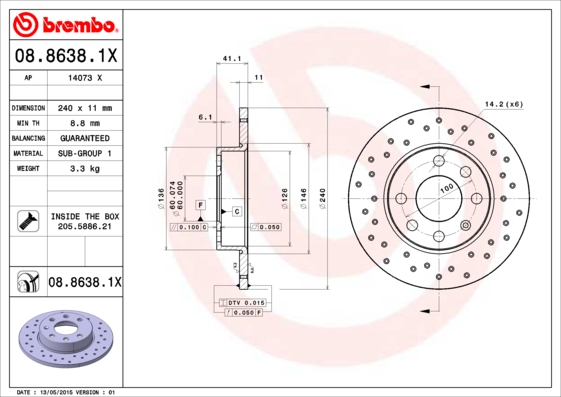 BREMBO Első féktárcsa 08.8638.1X_BREMBO