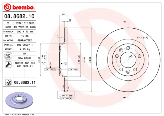 BREMBO Hátsó féktárcsa 08.8682.10_BREMBO