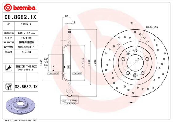 BREMBO Hátsó féktárcsa 08.8682.1X_BREMBO