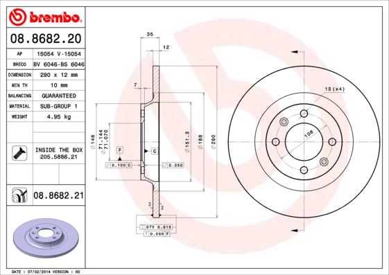 BREMBO Hátsó féktárcsa 08.8682.21_BREMBO