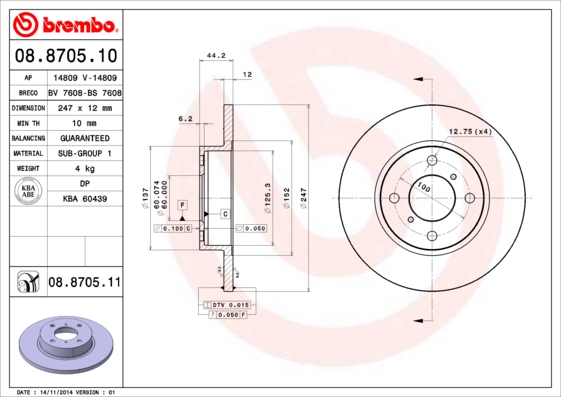 BREMBO Első féktárcsa 08.8705.11_BREMBO