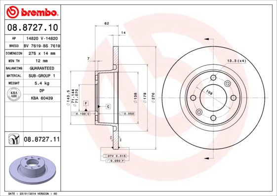 BREMBO Hátsó féktárcsa 08.8727.11_BREMBO