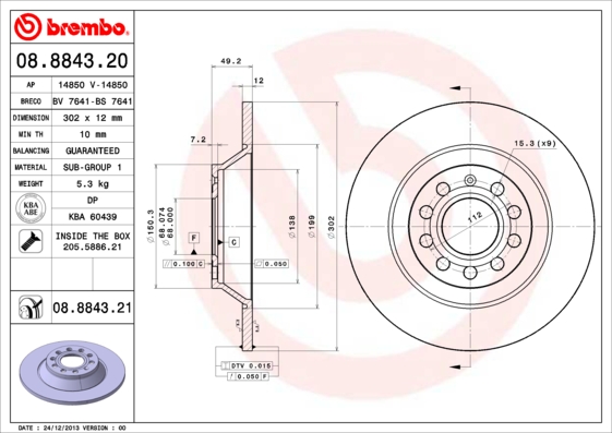 BREMBO Hátsó féktárcsa 08.8843.21_BREMBO