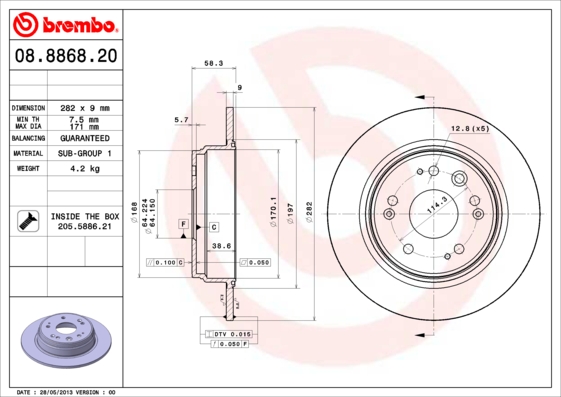 BREMBO Hátsó féktárcsa 08.8868.20_BREMBO