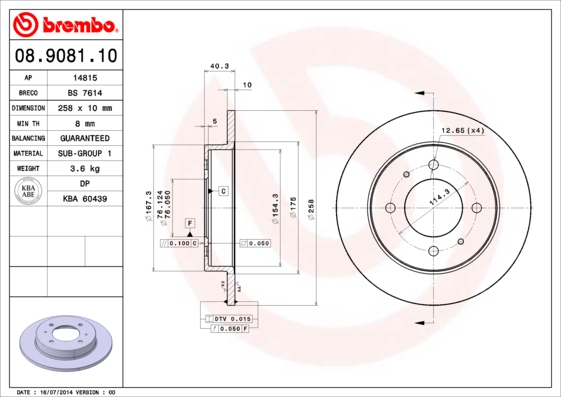 BREMBO Hátsó féktárcsa 08.9081.10_BREMBO