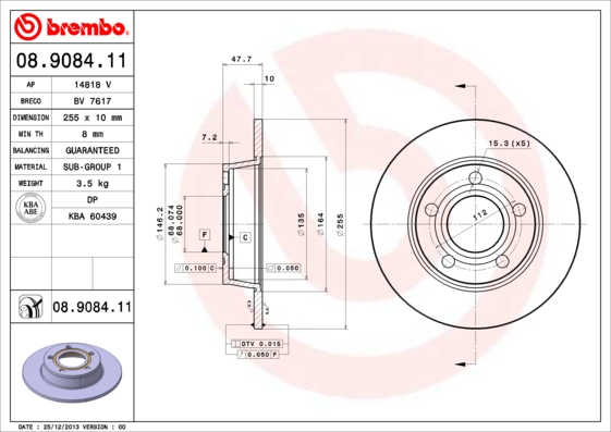 BREMBO Hátsó féktárcsa 08.9084.11_BREMBO