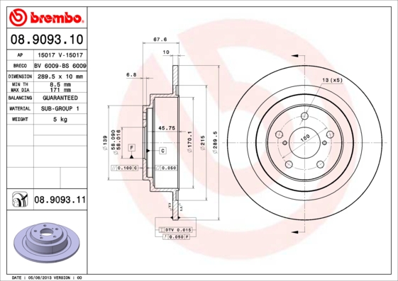 BREMBO Hátsó féktárcsa 08.9093.11_BREMBO