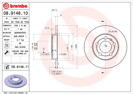 BREMBO Hátsó féktárcsa 08.9148.11_BREMBO