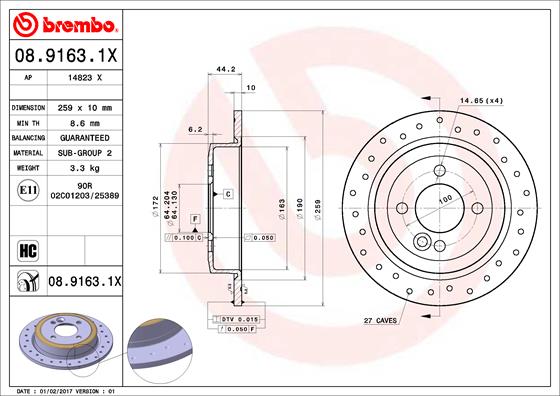 BREMBO Hátsó féktárcsa 08.9163.1X_BREMBO