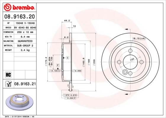 BREMBO Hátsó féktárcsa 08.9163.21_BREMBO