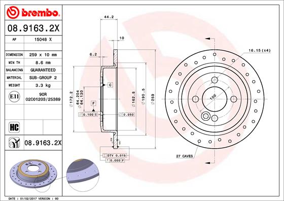 BREMBO Féktárcsa, mind 08.9163.2X_BREMBO