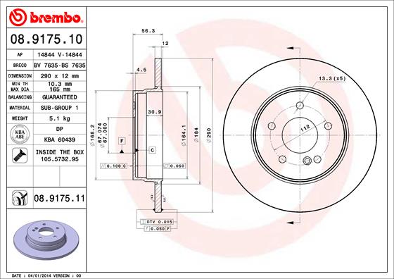 BREMBO Hátsó féktárcsa 08.9175.11_BREMBO