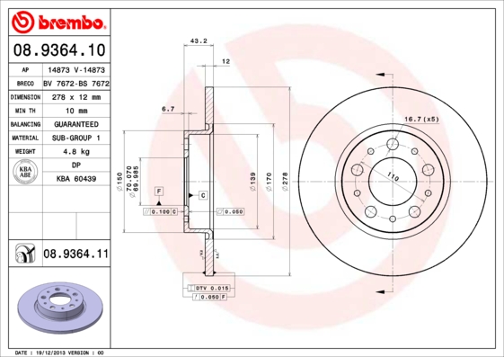 BREMBO Hátsó féktárcsa 08.9364.11_BREMBO