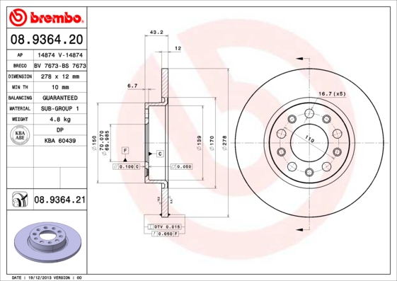 BREMBO Hátsó féktárcsa 08.9364.21_BREMBO