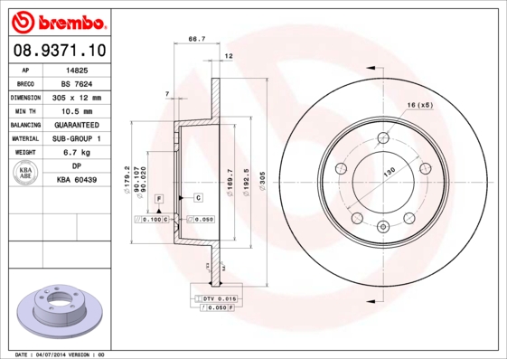 BREMBO Hátsó féktárcsa 08.9371.10_BREMBO