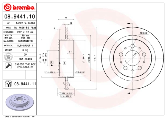 BREMBO Hátsó féktárcsa 08.9441.11_BREMBO