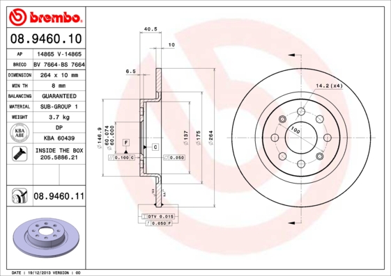 BREMBO Hátsó féktárcsa 08.9460.10_BREMBO