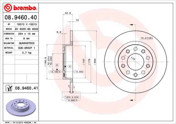 BREMBO Hátsó féktárcsa 08.9460.41_BREMBO