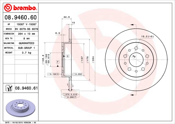 BREMBO Féktárcsa, mind 08.9460.61_BREMBO