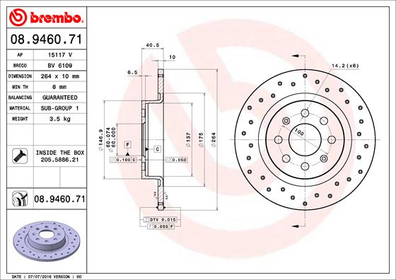 BREMBO Hátsó féktárcsa 08.9460.71_BREMBO