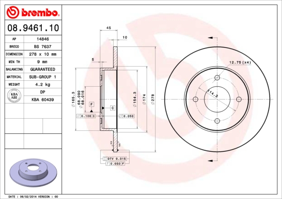 BREMBO Hátsó féktárcsa 08.9461.10_BREMBO