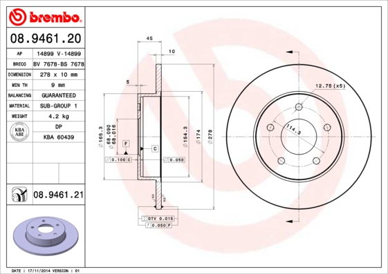 BREMBO Hátsó féktárcsa 08.9461.21_BREMBO