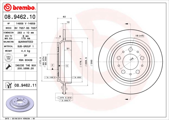 BREMBO Hátsó féktárcsa 08.9462.11_BREMBO