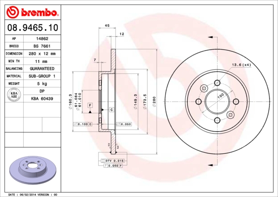 BREMBO Hátsó féktárcsa 08.9465.10_BREMBO