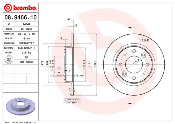 BREMBO Hátsó féktárcsa 08.9466.10_BREMBO