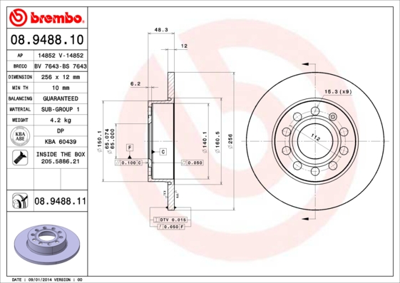 BREMBO Hátsó féktárcsa 08.9488.11_BREMBO