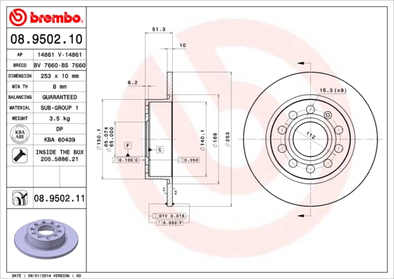 BREMBO Hátsó féktárcsa 08.9502.11_BREMBO