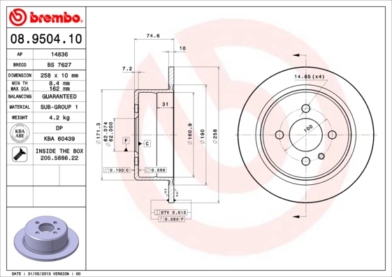 BREMBO Hátsó féktárcsa 08.9504.10_BREMBO