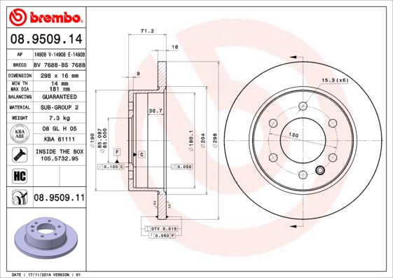 BREMBO Hátsó féktárcsa 08.9509.11_BREMBO