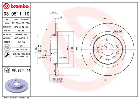 BREMBO Hátsó féktárcsa 08.9511.10_BREMBO