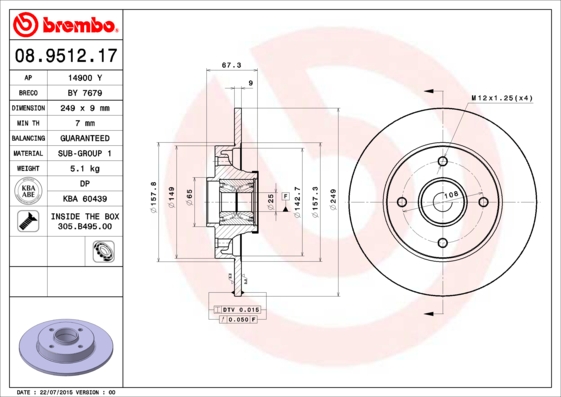 BREMBO Féktárcsa+kerékagycsapágy 08.9512.17_BREMBO