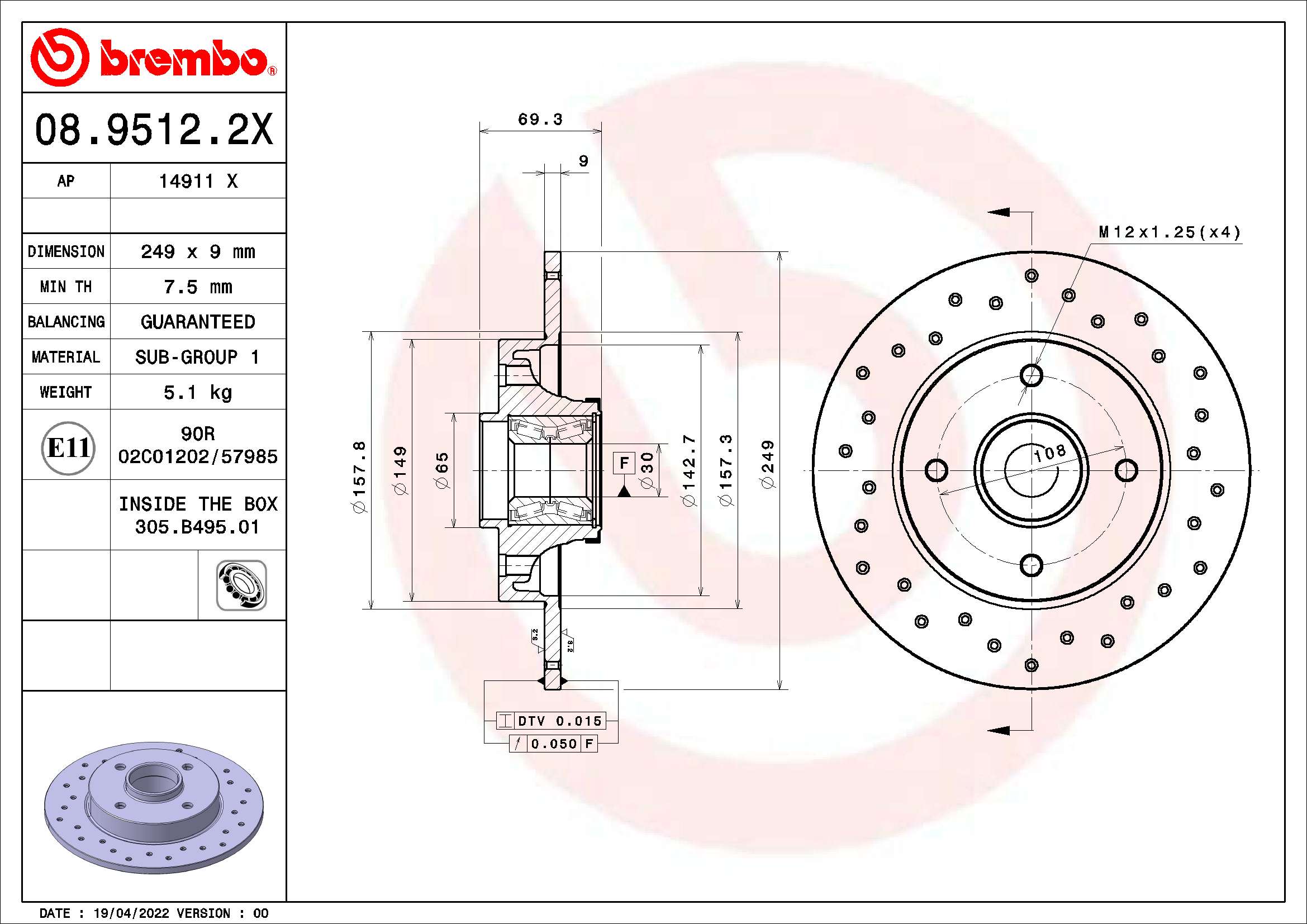 BREMBO Féktárcsa, mind 08.9512.2X_BREMBO