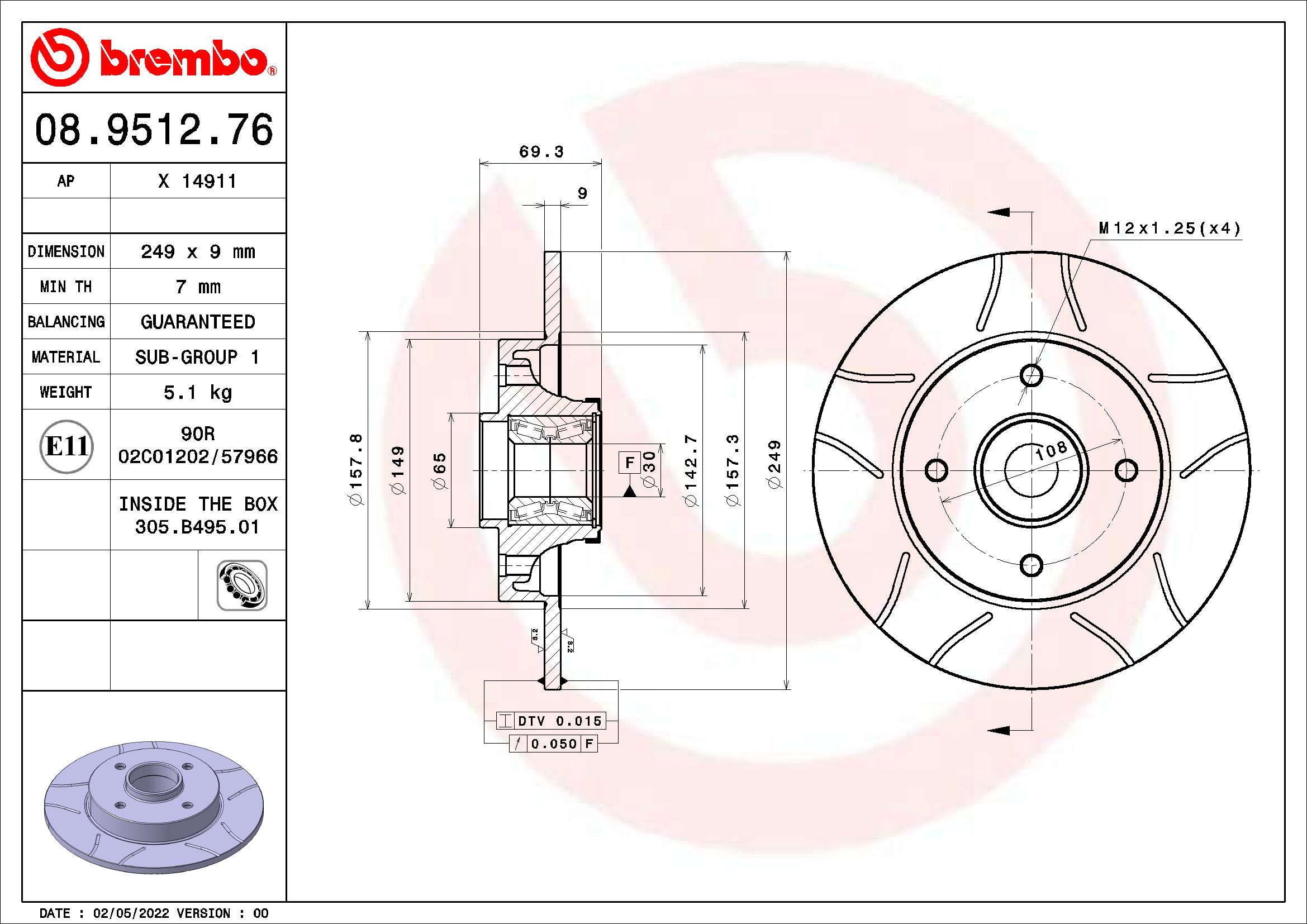 BREMBO Féktárcsa, mind 08.9512.76_BREMBO